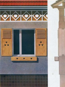 Обрамление окна панельного дома деревянными ставнями