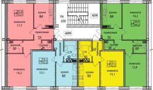 Примерная типовая блок-секция жилых домов по адресам ул. Гагарина д. 14, 16, ул. Школьная д. 1, ул. Новая д. 4, Высоковский проезд д.1, д. 3