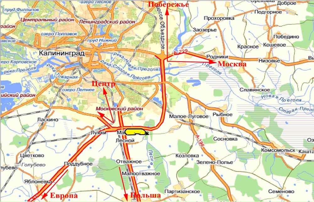 Карта гурьевского района калининградской области подробная с поселками