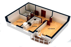 Планировка двухкомнатной квартиры 3Д