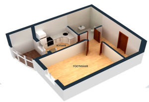 Планировка однокомнатной квартиры 3D