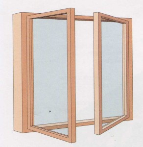 двустворчатое окно, открывающееся внутрь casement window opening inwards
