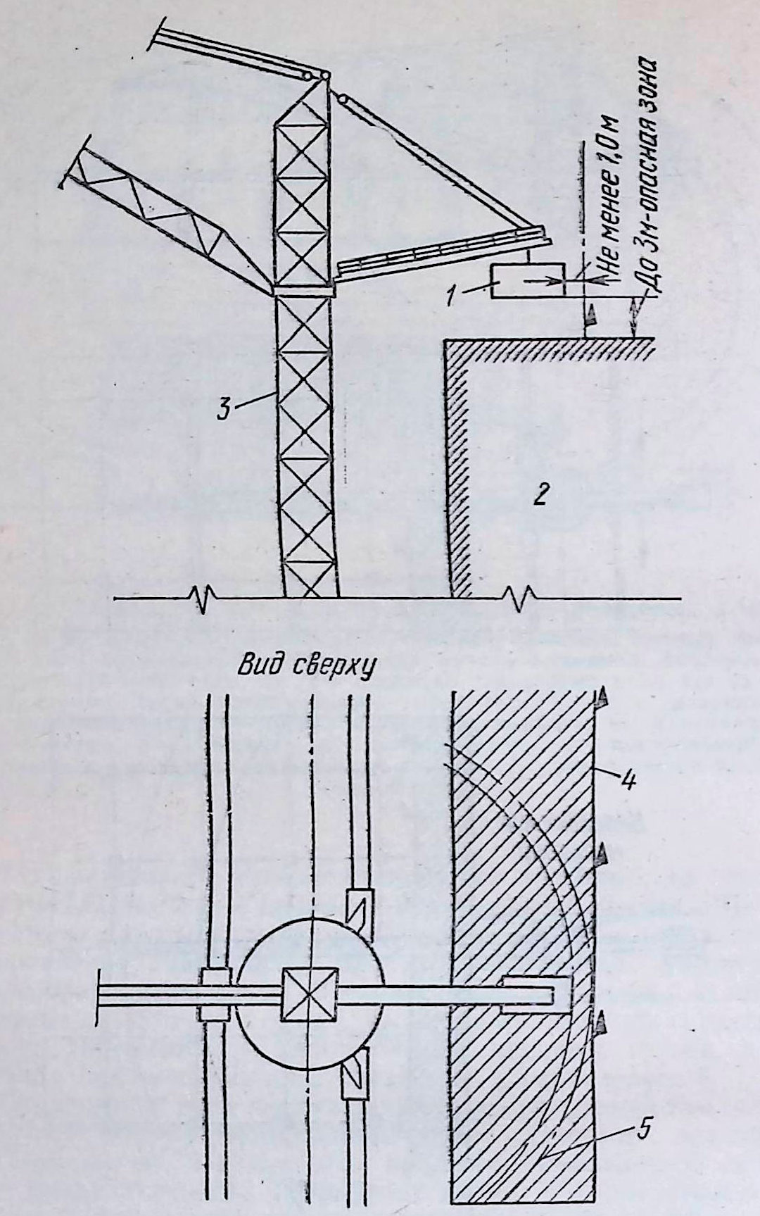 Опасная зона на перекрытии строящегося здания, образующаяся от движения противовеса крана над перекрытием