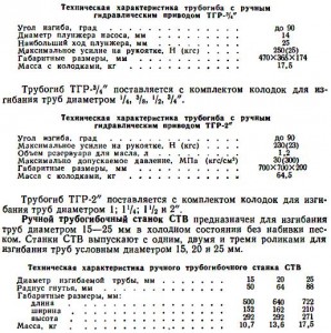 Техническая характеристика Трубогибов