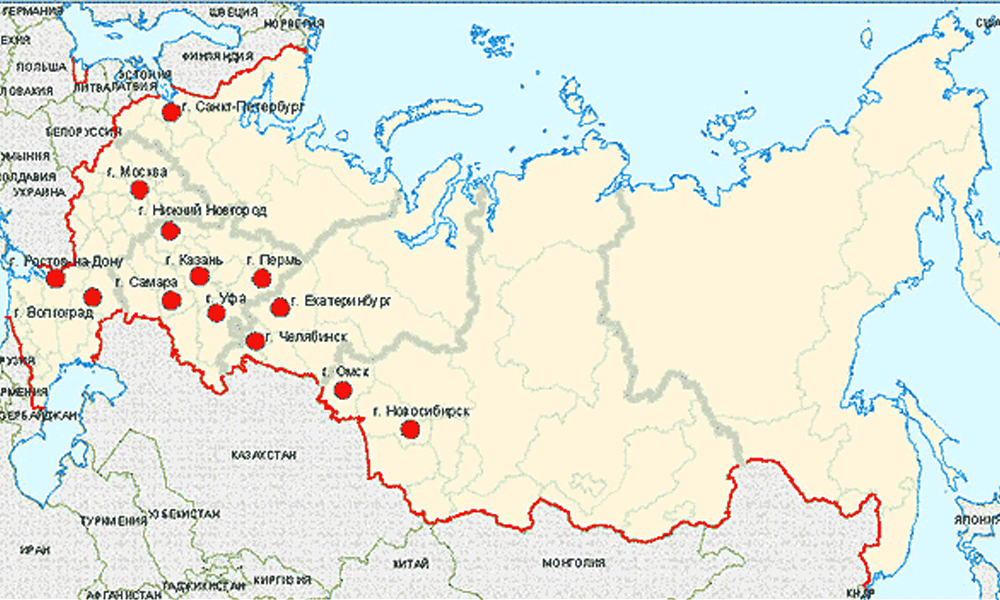 Контурная карта крупные города россии