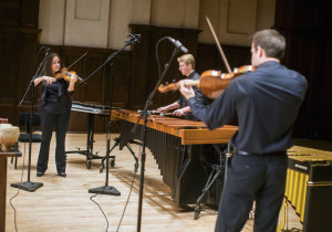 Adrienne Rönmark (Violine), Josef Becker (Percussion) und Eric Nowlin (Viola) vom Detroit Symphony Orchestra spielen die symphonischen Warntöne des Lincoln Aviator ein.