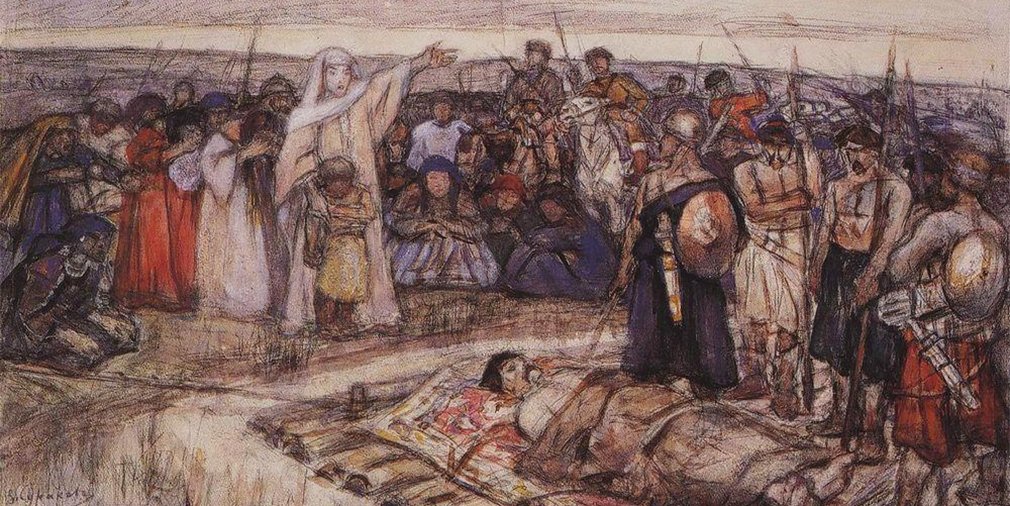 В. Суриков. Княгиня Ольга встречает тело князя Игоря. 1915 год