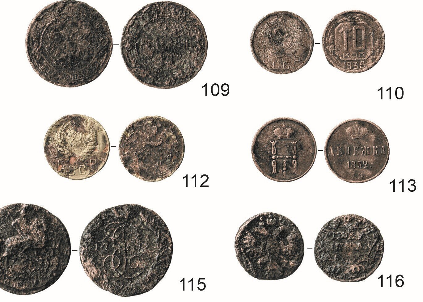 Монеты периода правления Елизаветы Петровны, Екатерины II, Павла I, Николая I, Николая II, а также серия довоенных советских монет