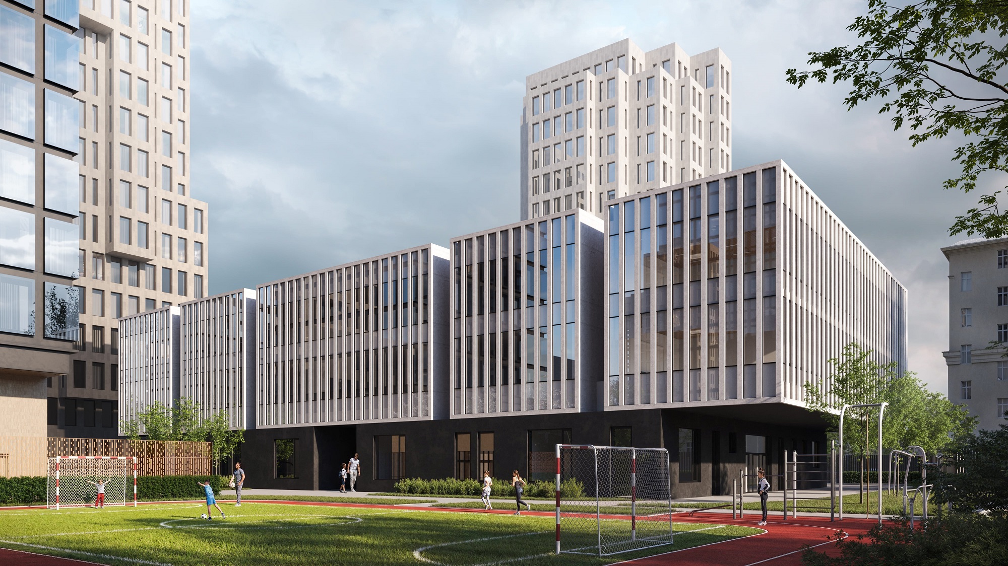 Sminex завершил монолит школы в виде книжной полки в квартале Life Time на Пресне